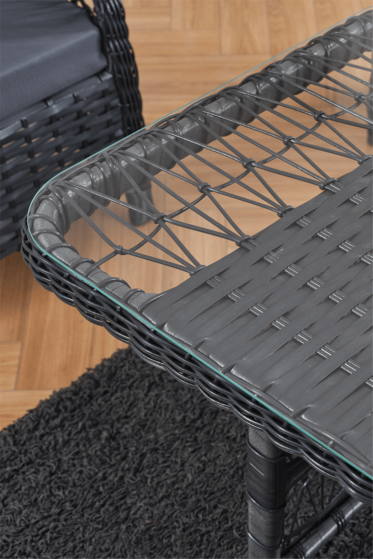 Evdemo Paris Rattan Puflu Bahçe Balkon Takımı 3+1+1 Cam Masalı Antrasit