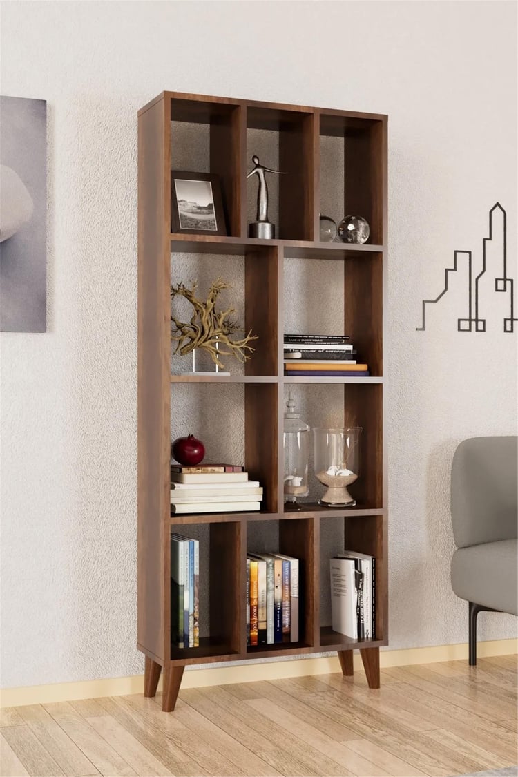 Evdemo Petek Dekoratif Kitaplık Ceviz