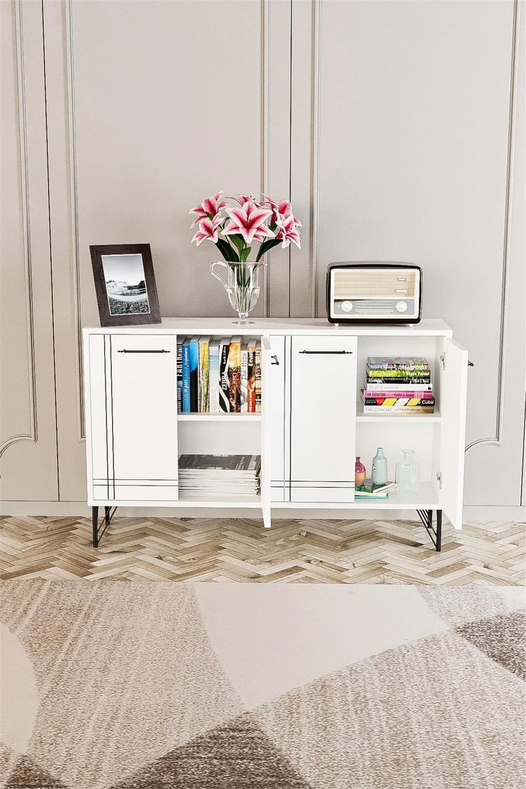 Evdemo Rio Metal Ayak Dekoratif Modern Konsol Beyaz