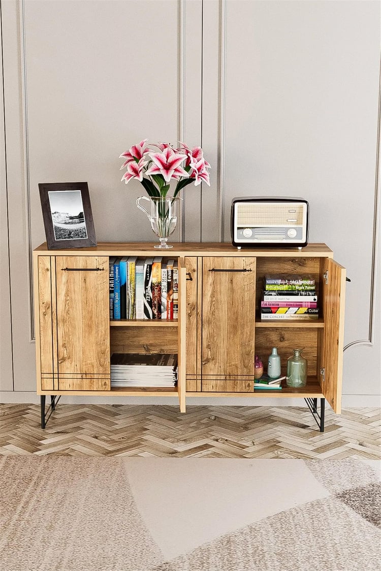 Evdemo Rio Metal Ayak Dekoratif Modern Konsol Atlantik Çam