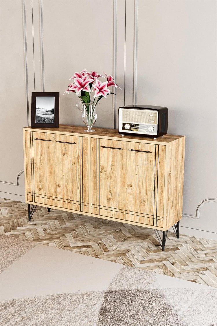 Evdemo Rio Metal Ayak Dekoratif Modern Konsol Atlantik Çam