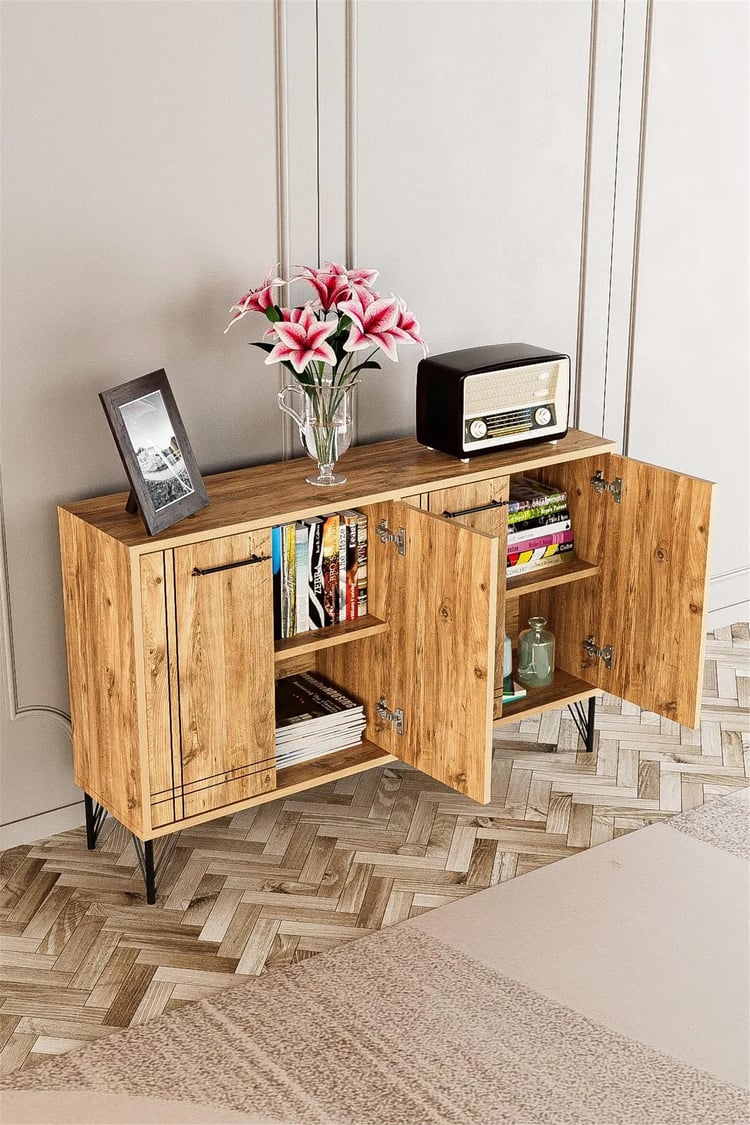 Evdemo Rio Metal Ayak Dekoratif Modern Konsol Atlantik Çam