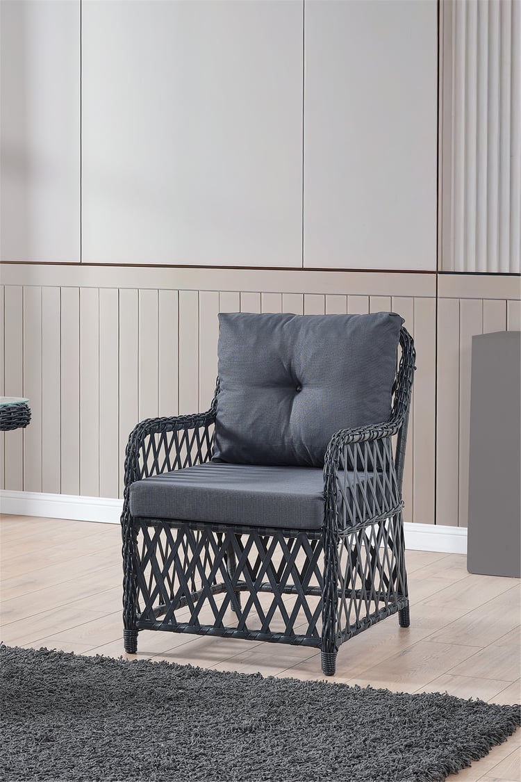 Evdemo Roma Rattan Bahçe Balkon Takımı 2+1+1 Cam Masalı Antrasit