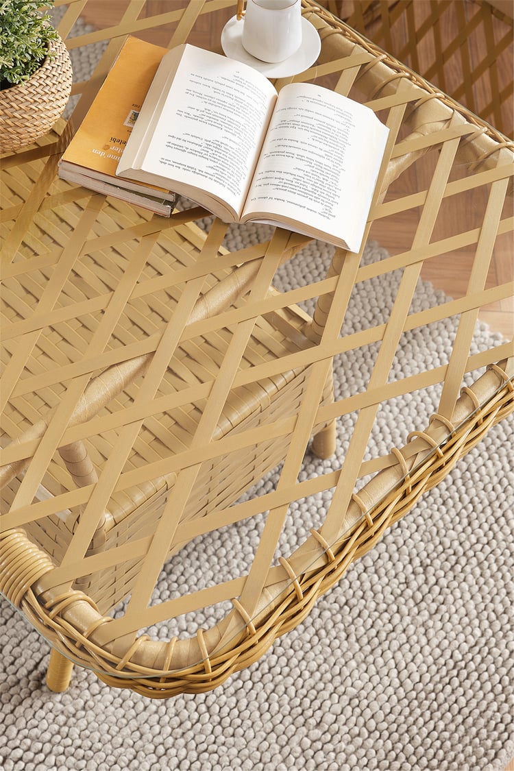 Evdemo Roma Rattan Bahçe Balkon Takımı 2+1+1 Cam Masalı Cappuccino