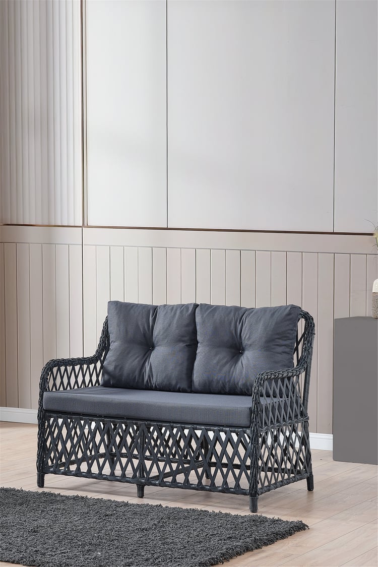 Evdemo Roma Rattan Bahçe Balkon Takımı 2+1+1 Cam Masalı Antrasit