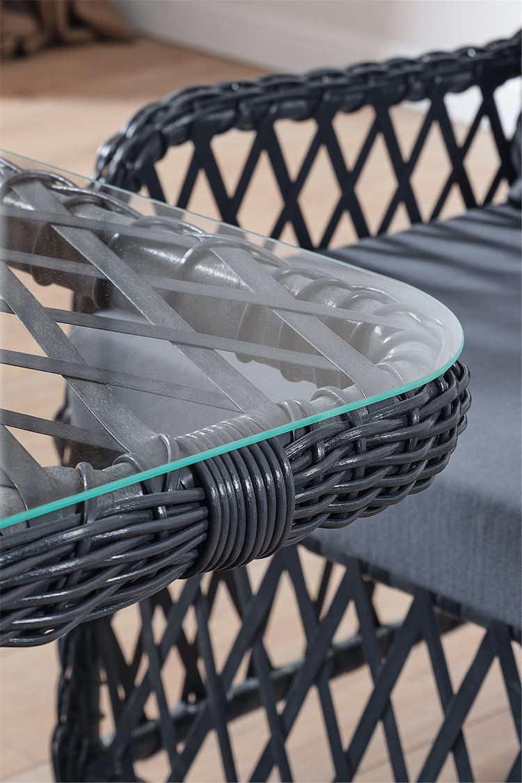 Evdemo Roma Rattan Bahçe Balkon Takımı 2+1+1 Cam Masalı Antrasit