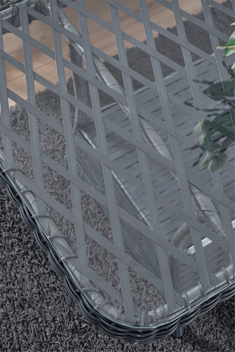 Evdemo Roma Rattan Bahçe Balkon Takımı 2+1+1 Cam Masalı Antrasit