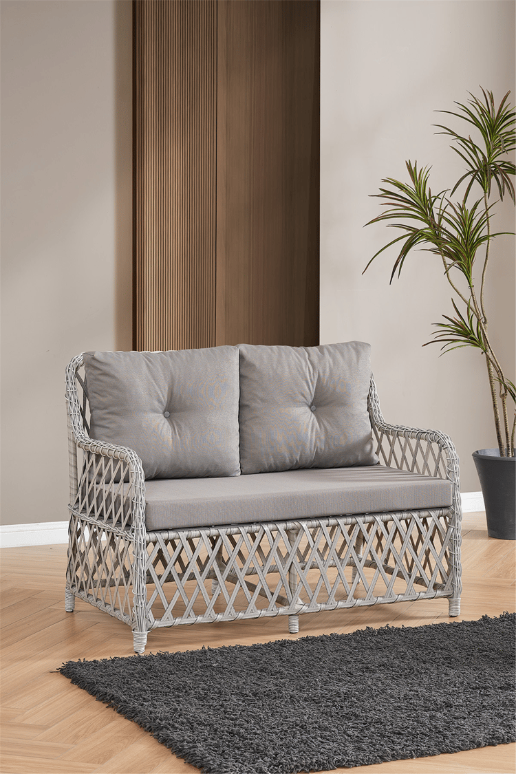 Evdemo Roma Rattan Bahçe Balkon Takımı 2+1+1 Cam Masalı Gri