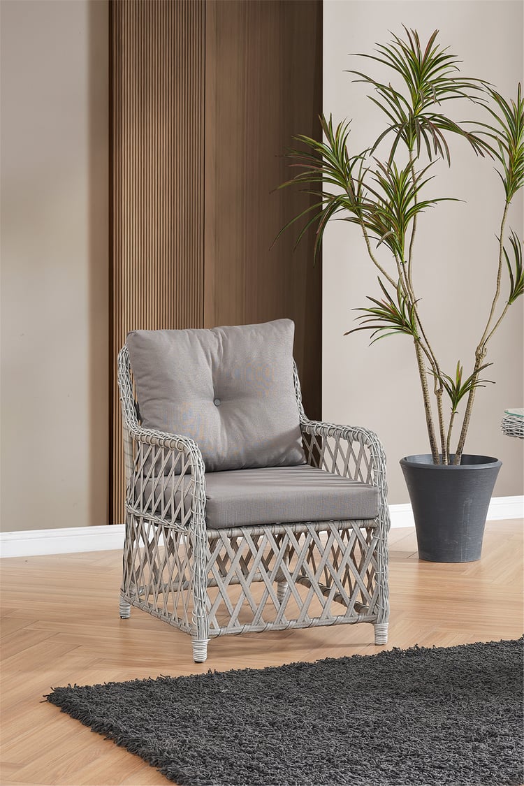 Evdemo Roma Rattan Bahçe Balkon Takımı 2+1+1 Cam Masalı Gri