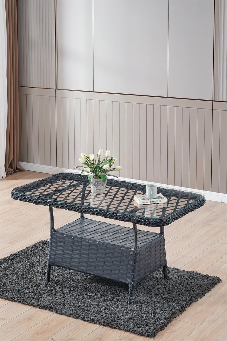 Evdemo Roma Rattan Bahçe Balkon Takımı 2+1+1 Cam Masalı Antrasit