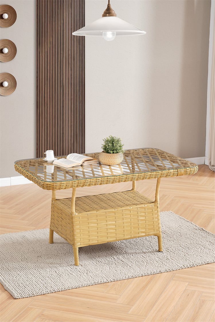 Evdemo Roma Rattan Bahçe Balkon Takımı 2+1+1 Cam Masalı Cappuccino