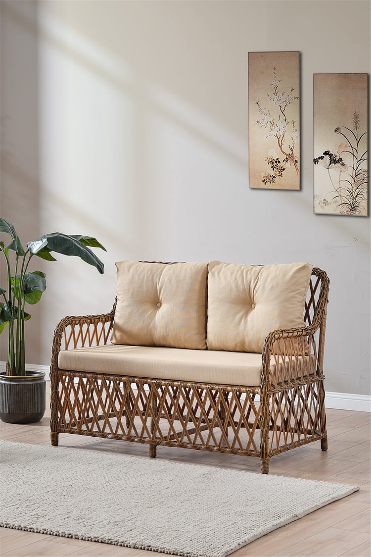 Evdemo Roma Rattan Bahçe Balkon Takımı 2+1+1 Cam Masalı Kahve