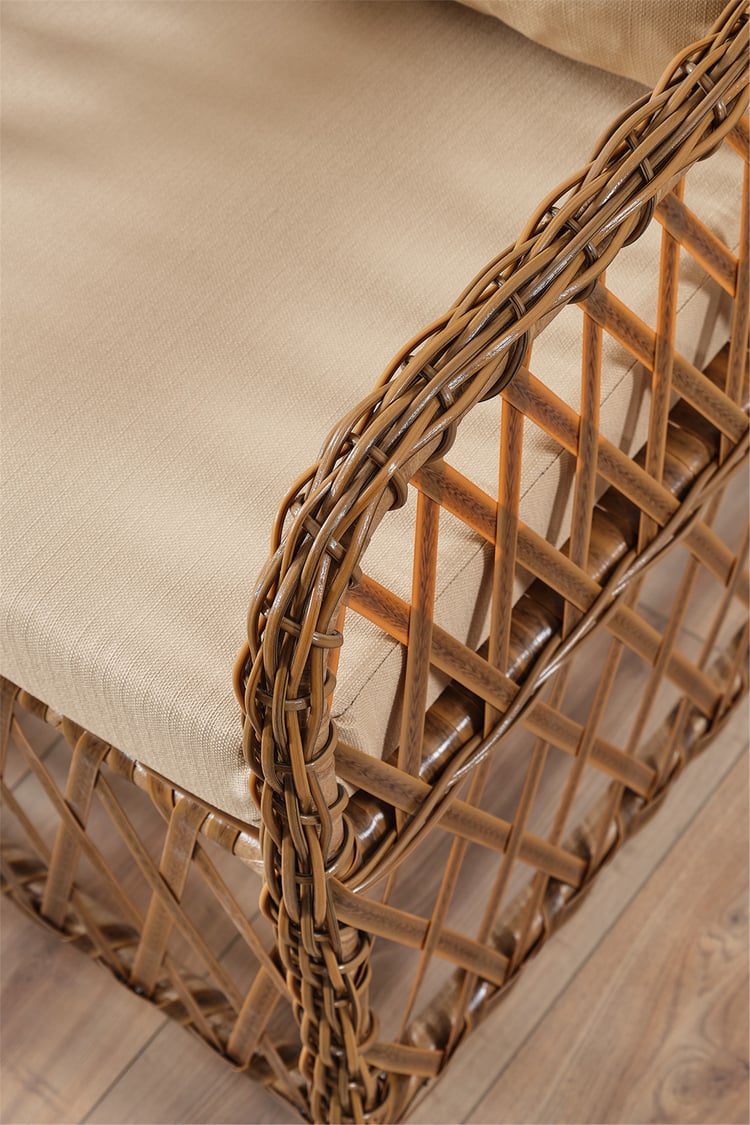 Evdemo Roma Rattan Bahçe Balkon Takımı 2+1+1 Cam Masalı Kahve