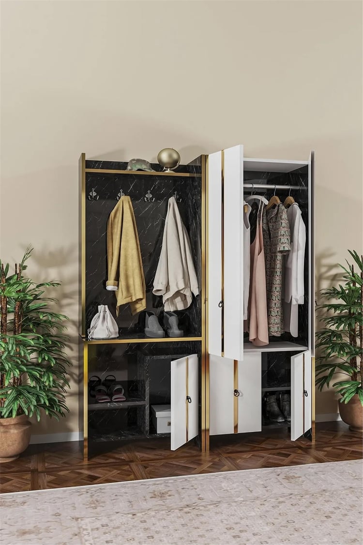 Evdemo Sarmaşık Siyah Portmanto Vestiyer