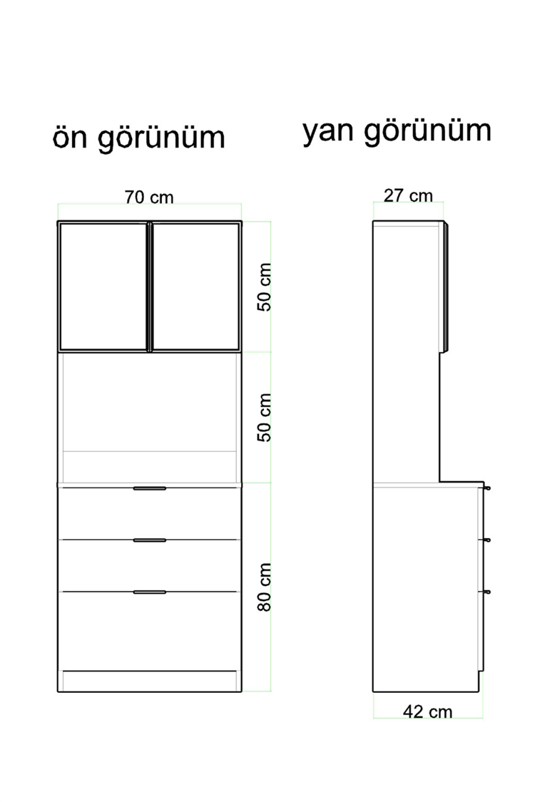Evdemo Sierra Temperli Cam 3 Kapaklı Ledli Kahve Köşesi Mutfak Kiler Dolabı Beyaz