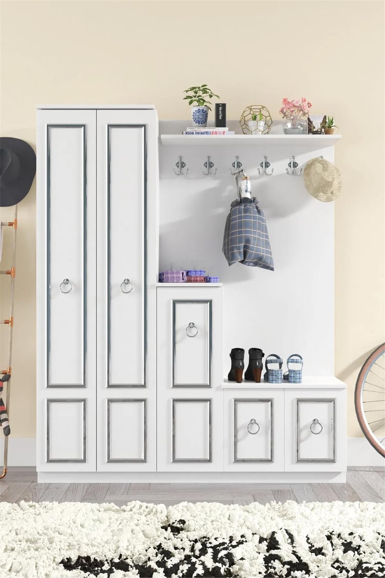 Evdemo Silver Dalyan Portmanto Vestiyer Ayakkabılık