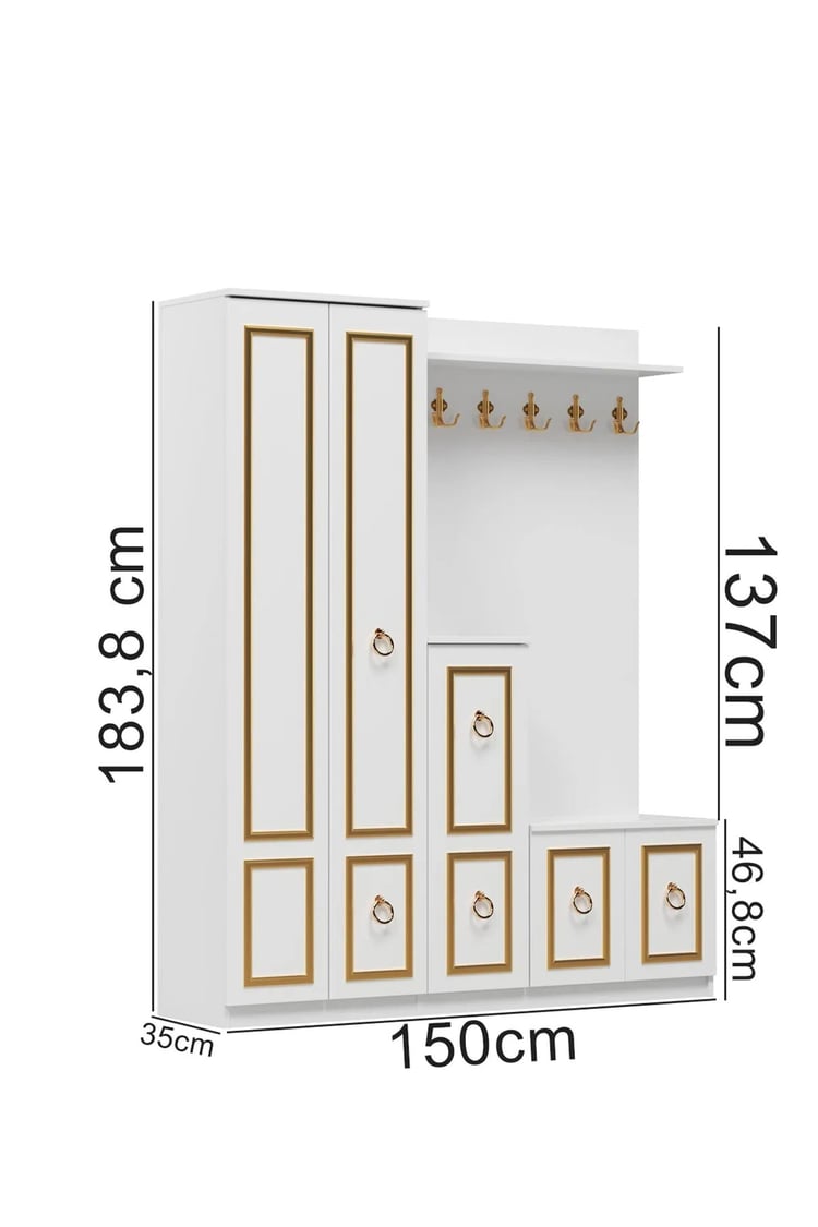 Evdemo Silver Dalyan Portmanto Vestiyer Ayakkabılık