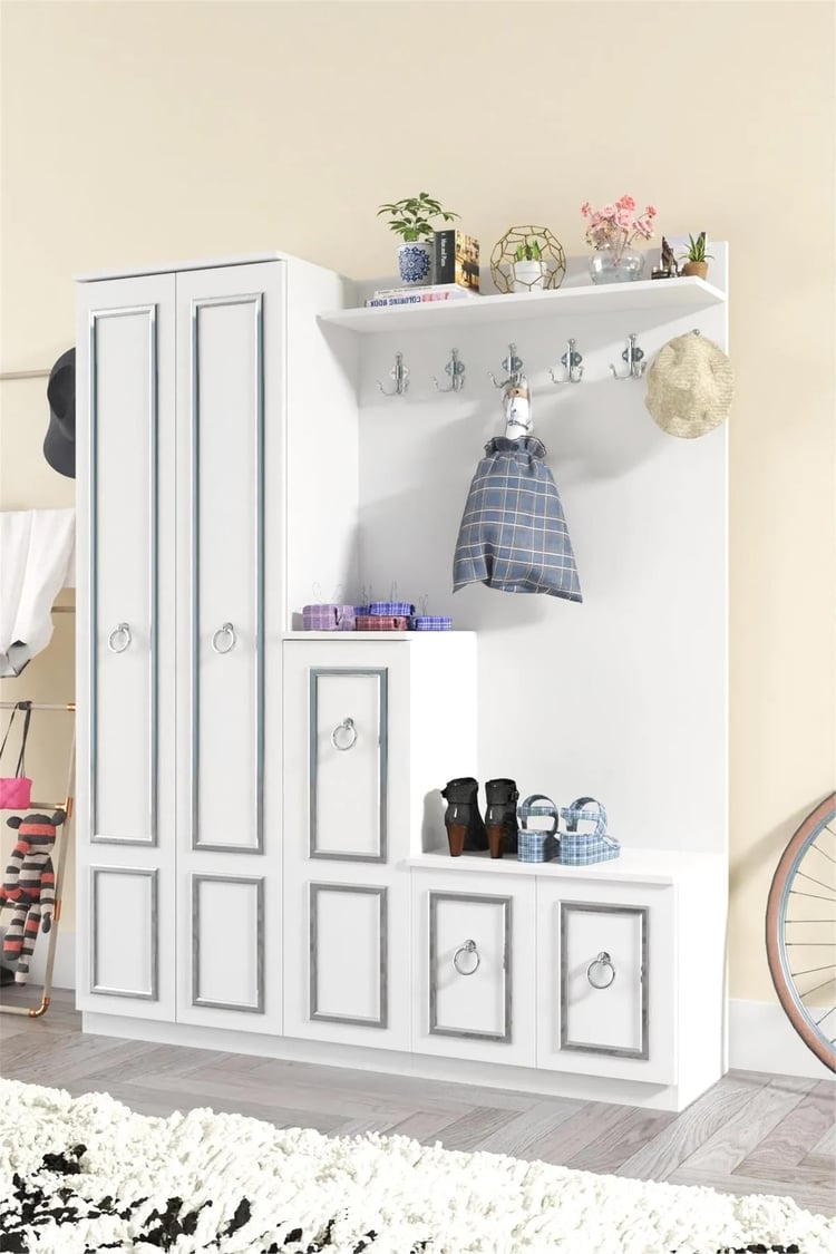 Evdemo Silver Dalyan Portmanto Vestiyer Ayakkabılık