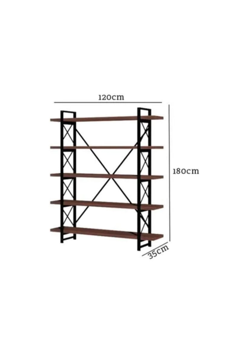 Evdemo Wood Metal Kitaplık Ceviz