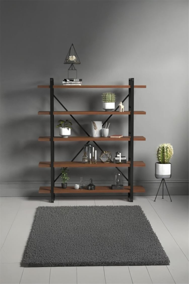 Evdemo Wood Metal Kitaplık Ceviz