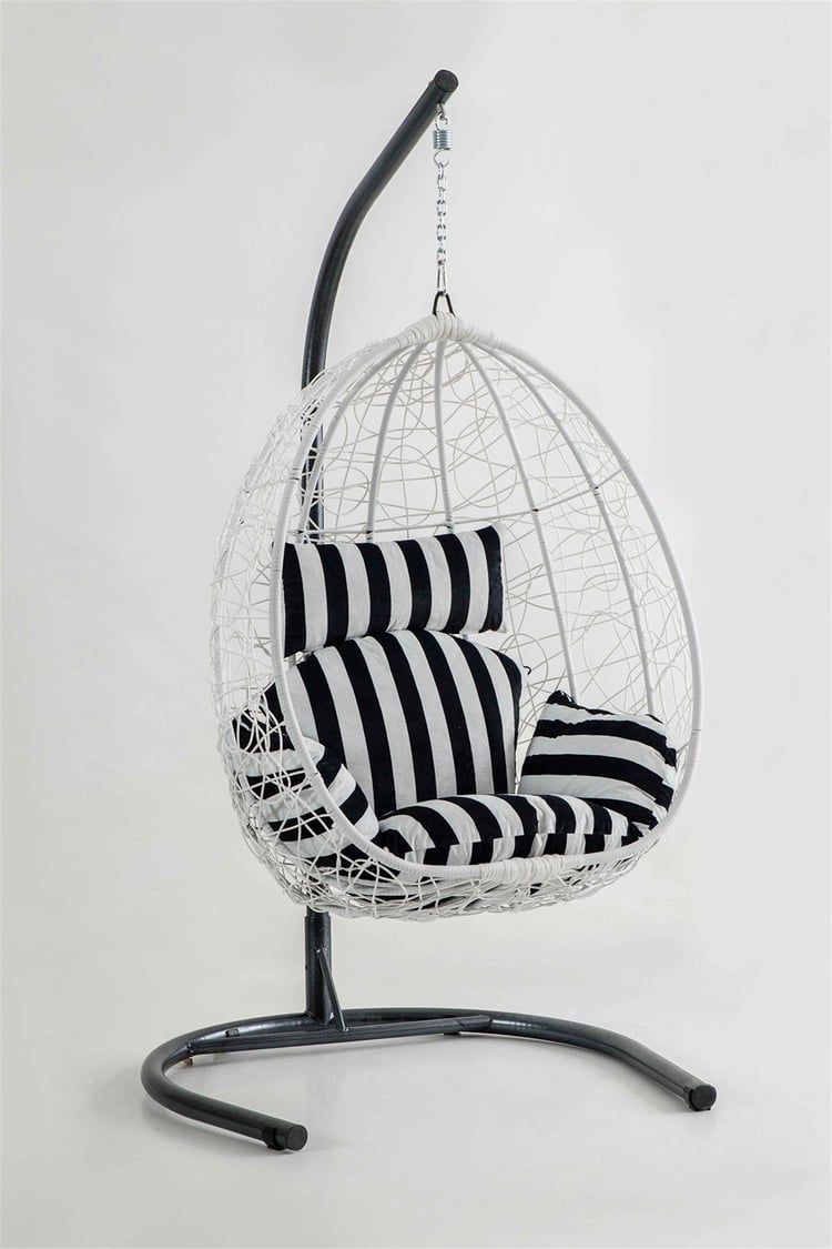 Eymense Deco Rattan Salıncak Beyaz Zebra Oturum