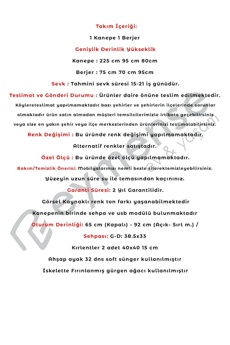 Eymense Gözde Sehpalı Usb Modüllü Yataklı Koltuk Takımı Antrasit