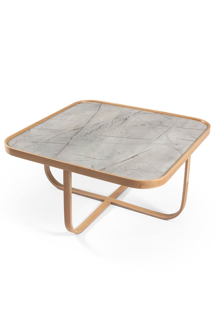 Eymense Hisar Gri Mermerli Meşe Yan Sehpalı İkili Orta Sehpa Gri