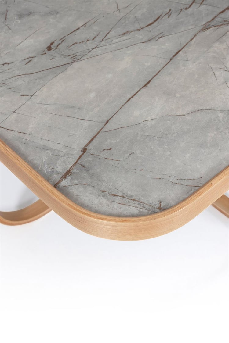 Eymense Hisar Gri Mermerli Meşe Yan Sehpalı İkili Orta Sehpa Gri