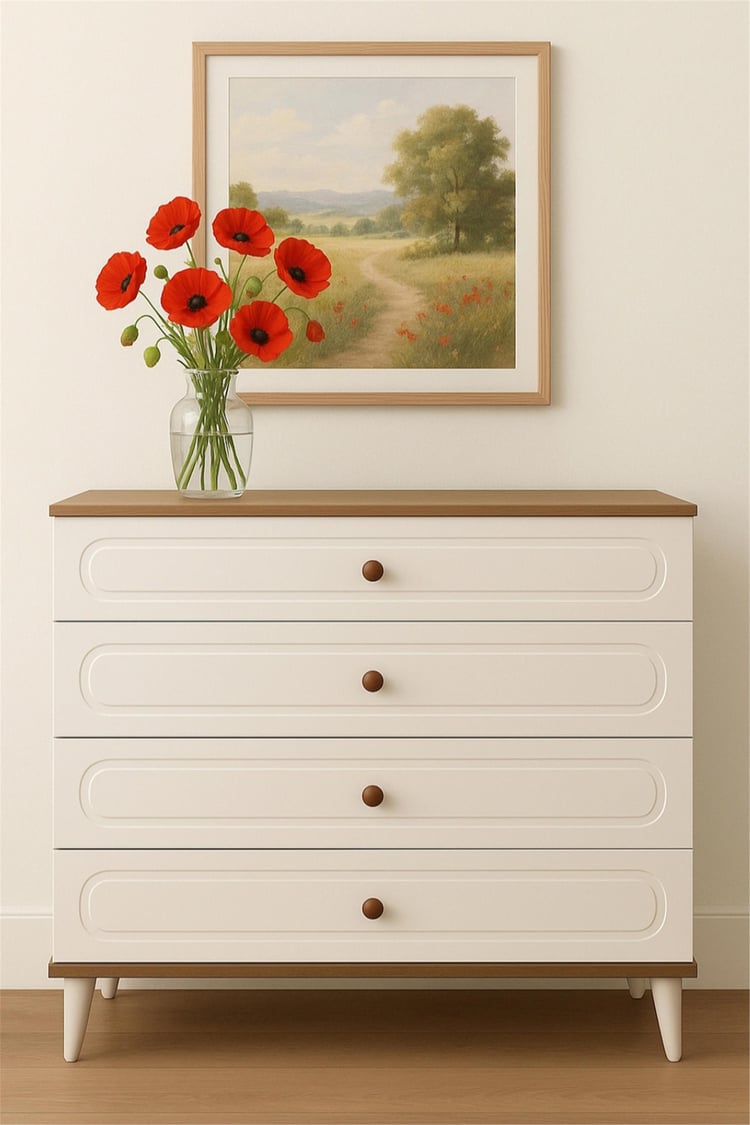 Eymense Kemer 4 Çekmeceli Şifonyer Krem Ceviz