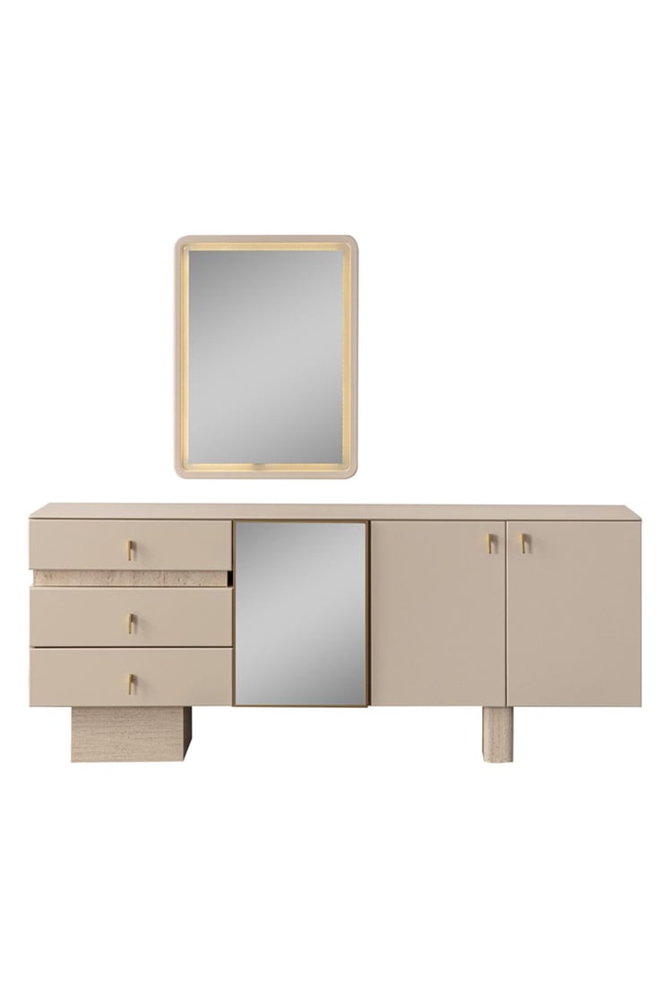 Eymense Kyoto Aynalı Yemek Odası Konsolu Krem