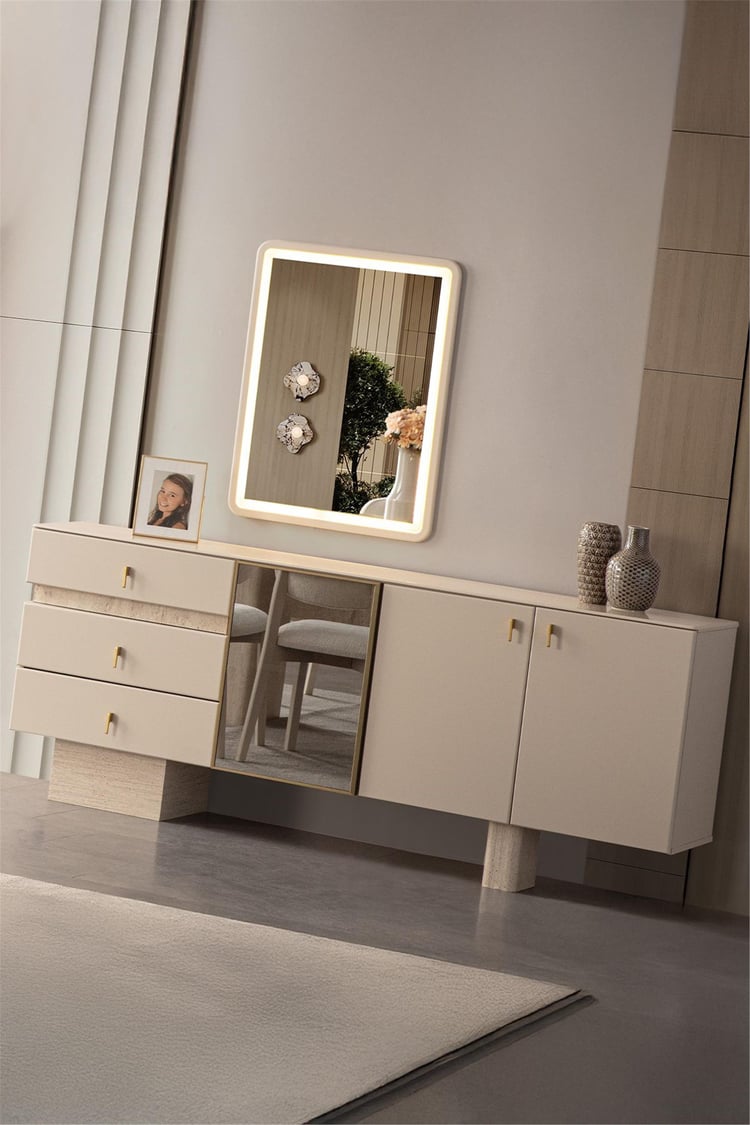 Eymense Kyoto Aynalı Yemek Odası Konsolu Krem