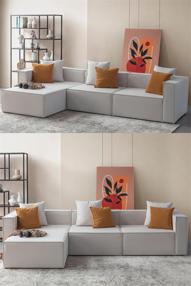 Eymense Miller Kırlentli Modüler Relax Köşe Koltuk Krem