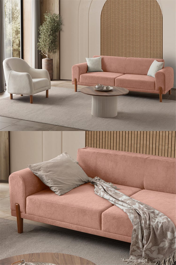 Eymense Mocha Plus Sırt Mekanizmalı Koltuk Takımı 3+3+1 Pembe