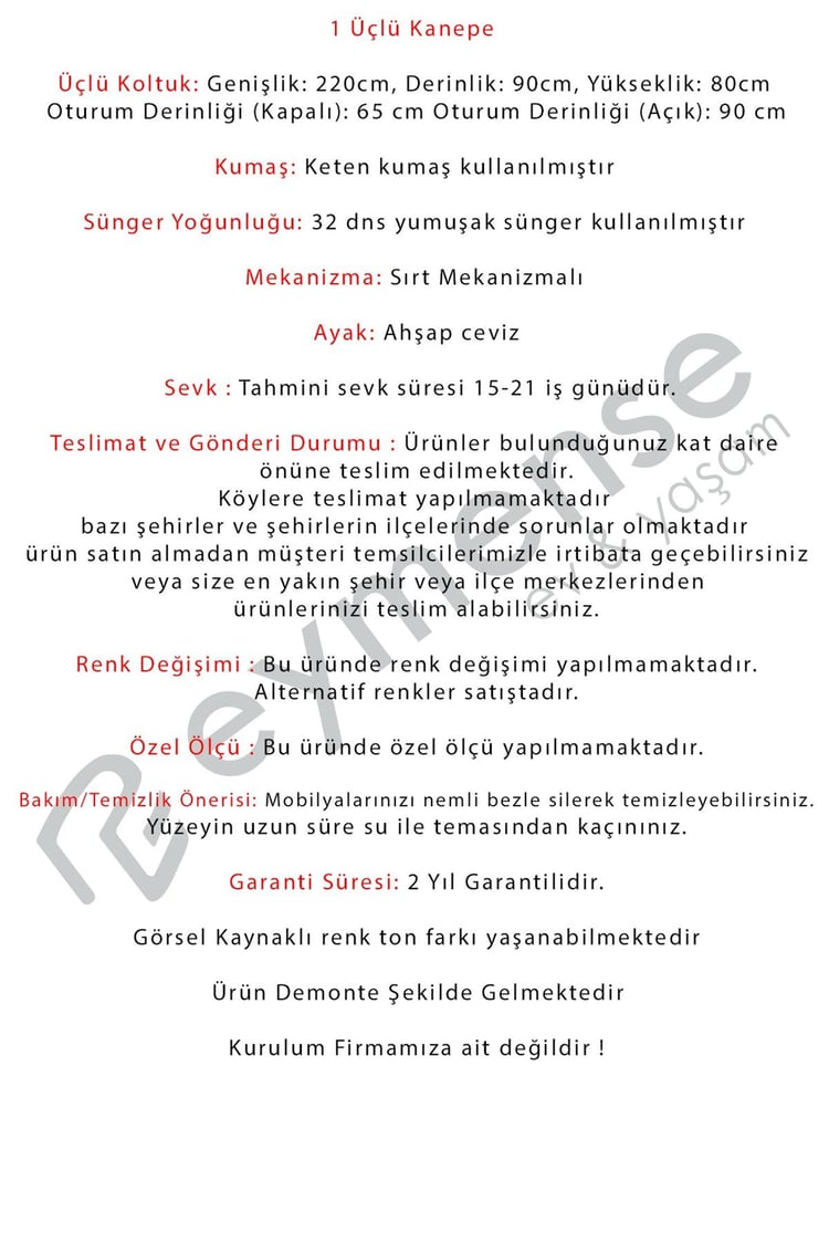 Eymense Mocha Sırt Mekanizmalı Kanepe Üçlü Koltuk Krem