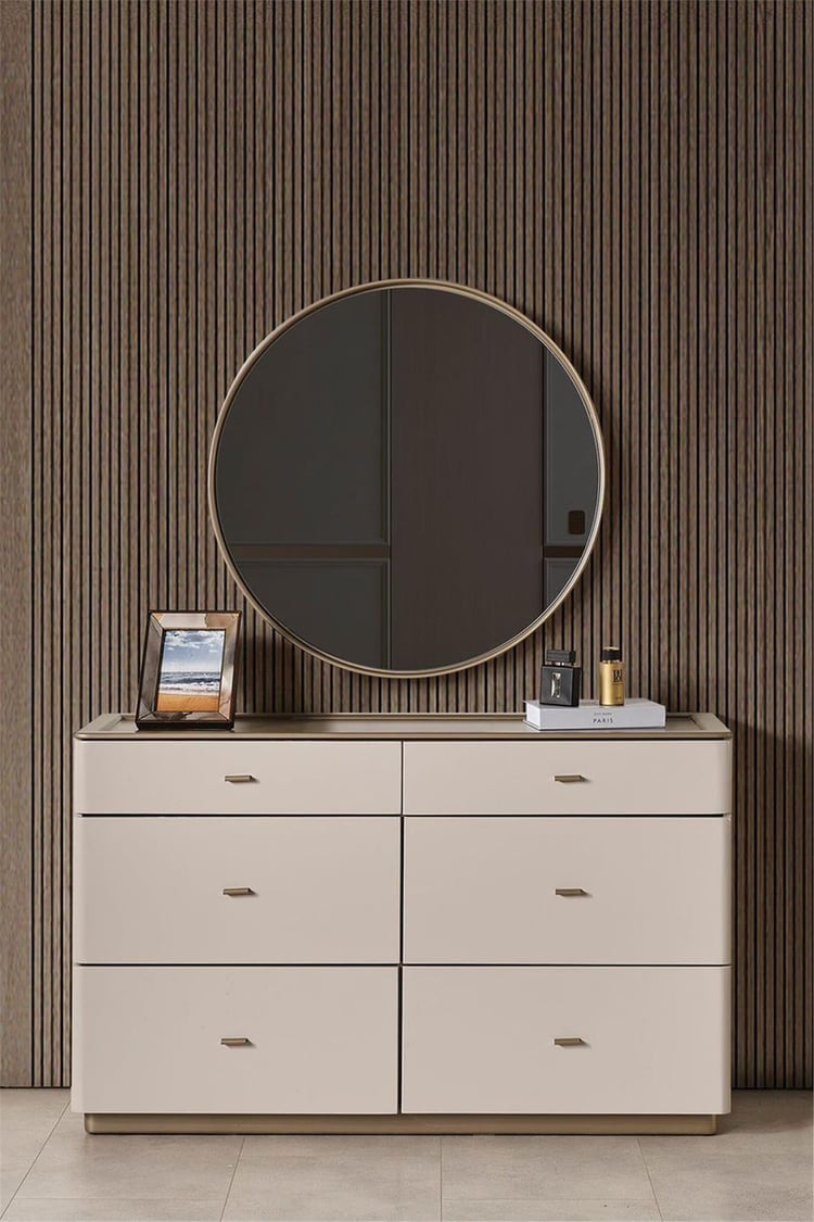 Eymense Oltu Aynalı Puflu Şifonyer Bej