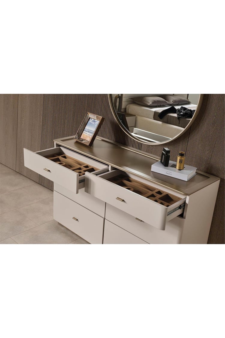 Eymense Oltu Aynalı Puflu Şifonyer Bej