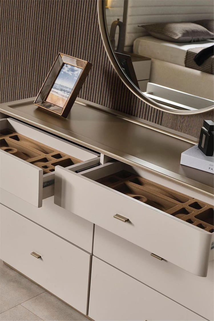 Eymense Oltu Aynalı Puflu Şifonyer Bej