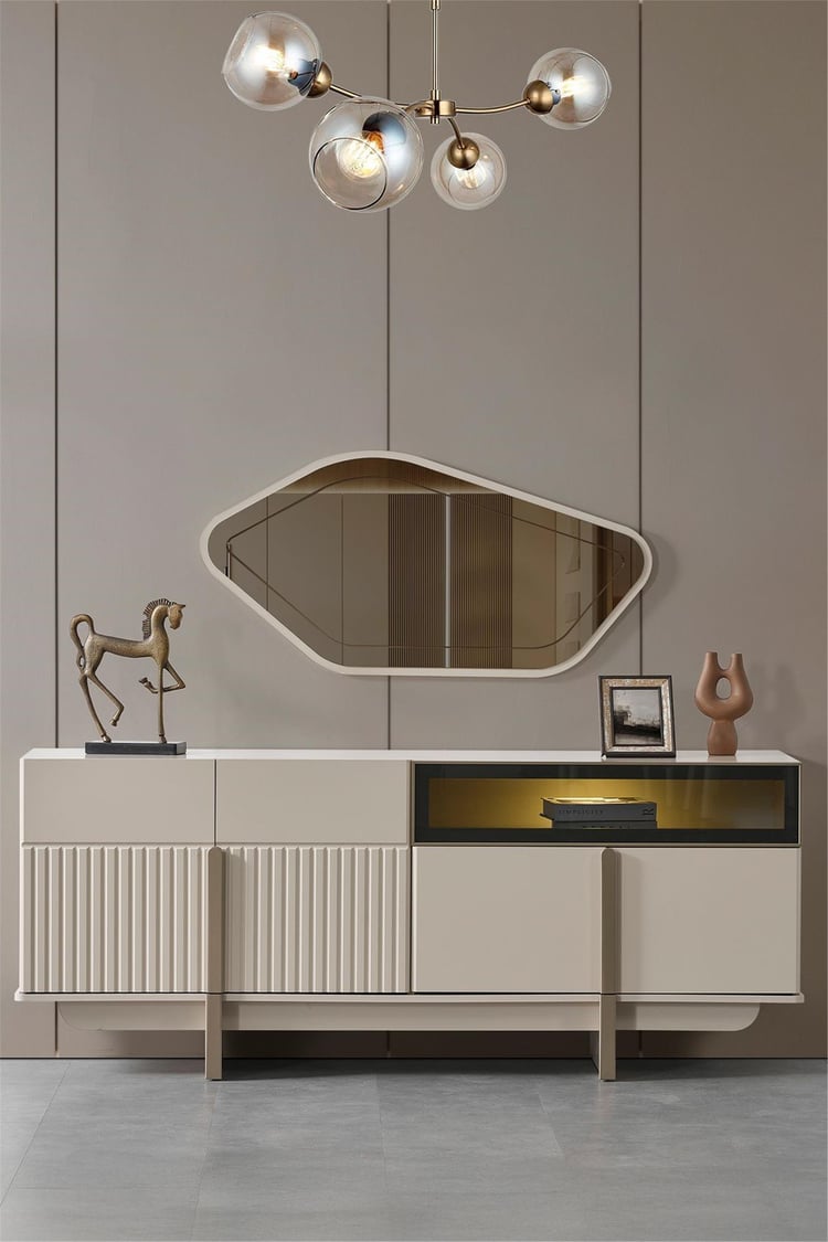 Eymense Oslo Aynalı Yemek Odası Konsolu Krem