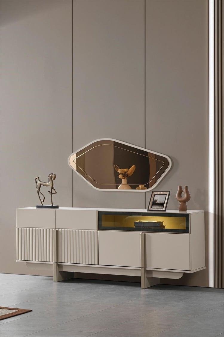 Eymense Oslo Aynalı Yemek Odası Konsolu Krem