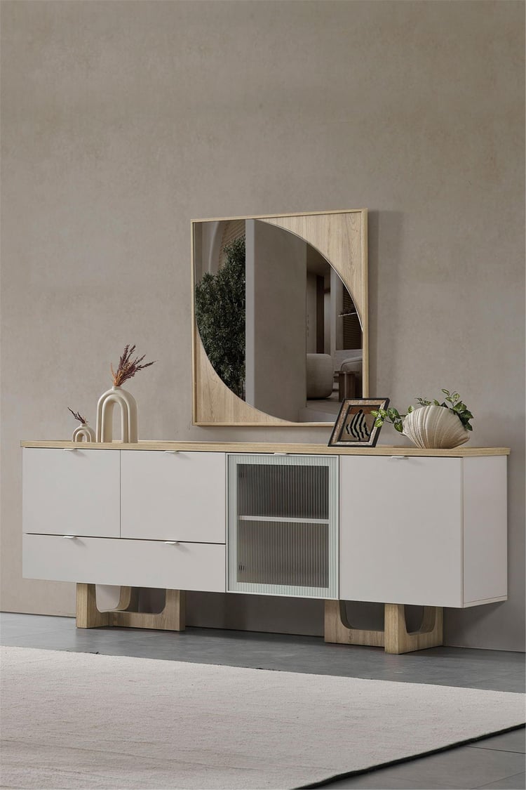 Eymense Palermo Aynalı Yemek Odası Konsolu Krem