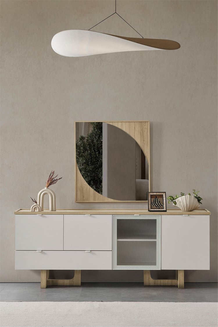 Eymense Palermo Aynalı Yemek Odası Konsolu Krem