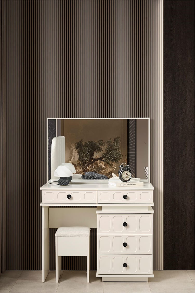 Eymense Petek Modern Aynalı Şifonyer Krem