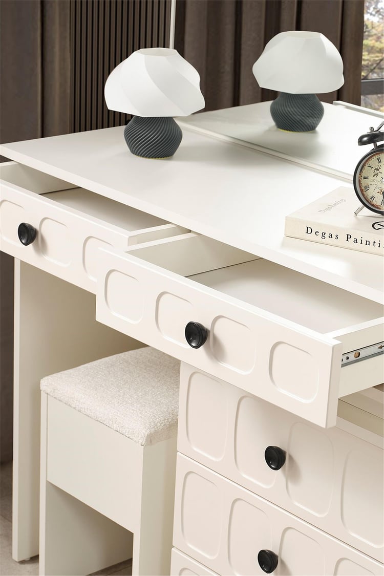 Eymense Petek Modern Aynalı Şifonyer Krem