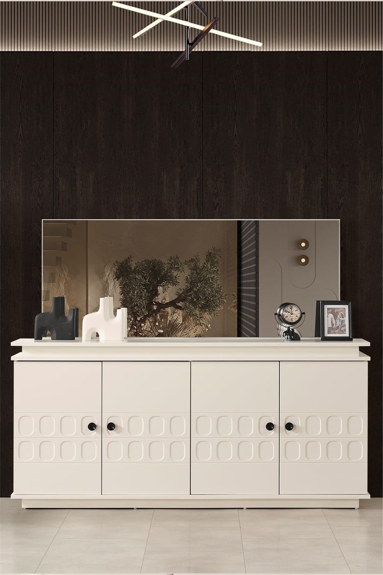 Eymense Petek Modern Yemek Odası Konsol Ayna Krem