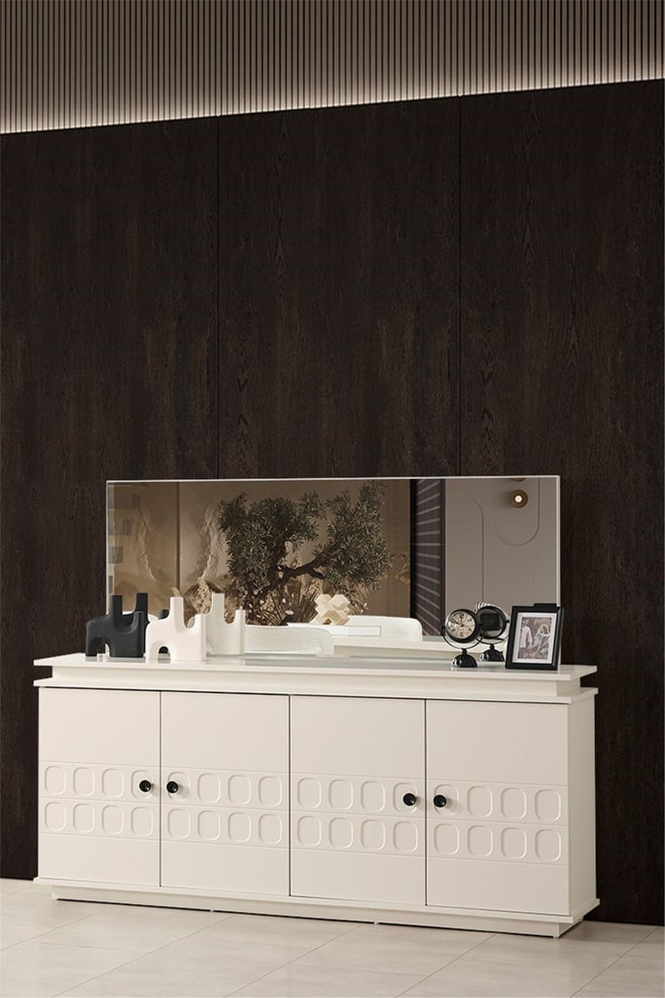 Eymense Petek Modern Yemek Odası Konsol Ayna Krem