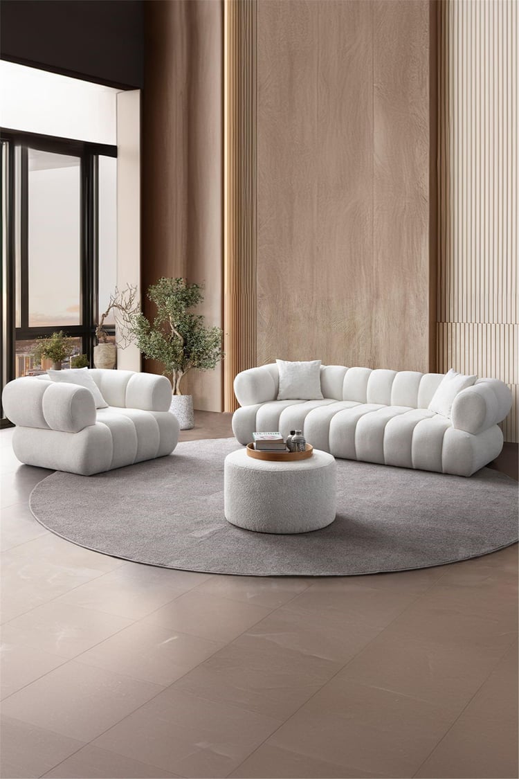 Eymense Petra Modern Koltuk Takımı 3+1 Krem