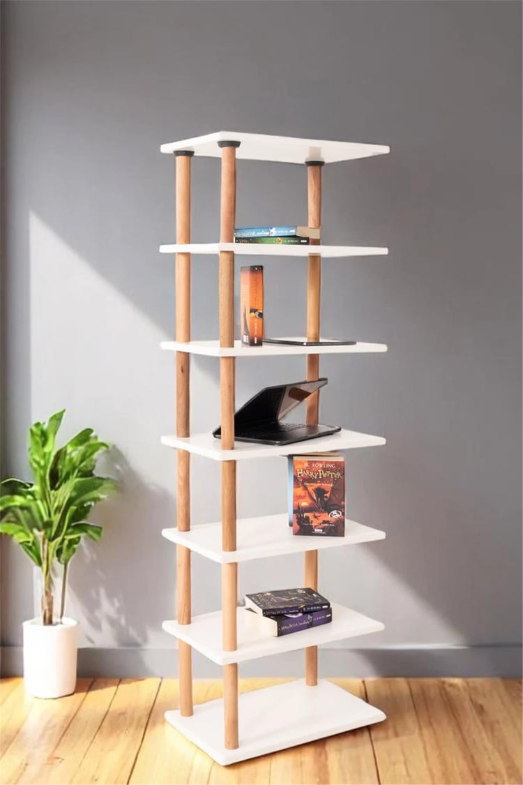 Eymense Pia 7 Raflı Kitaplık Çok Amaçlı Dolap Beyaz