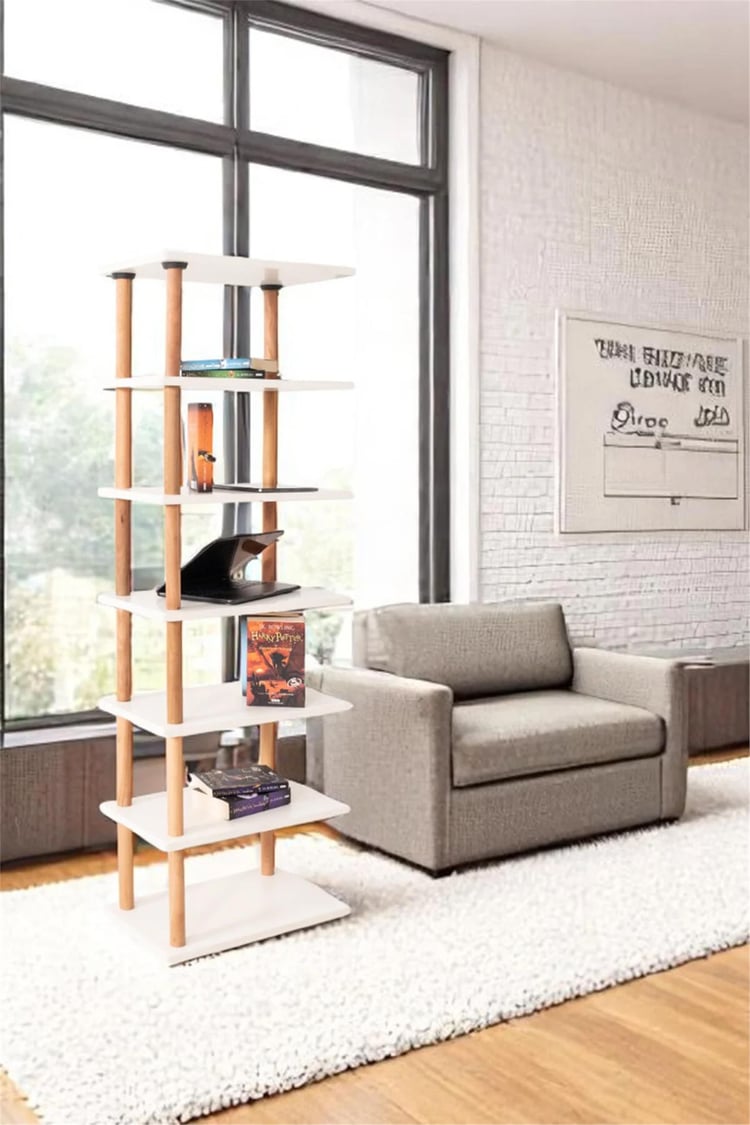 Eymense Pia 7 Raflı Kitaplık Çok Amaçlı Dolap Beyaz