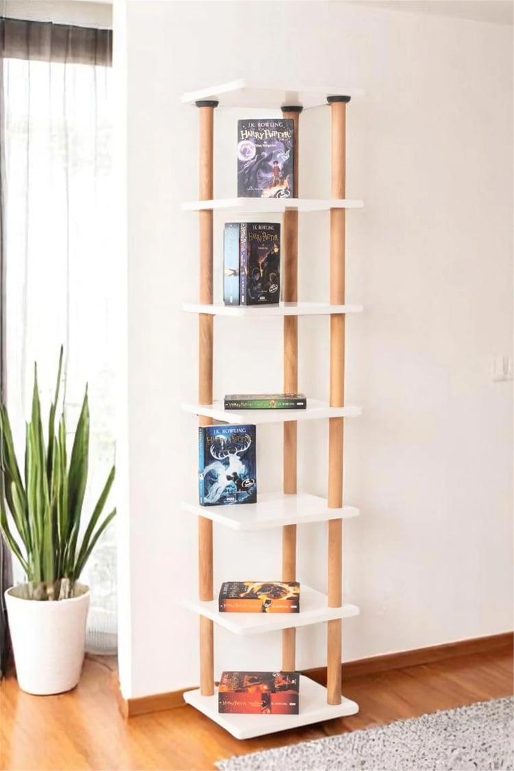 Eymense Pia 7 Raflı Kitaplık Çok Amaçlı Dolap Beyaz