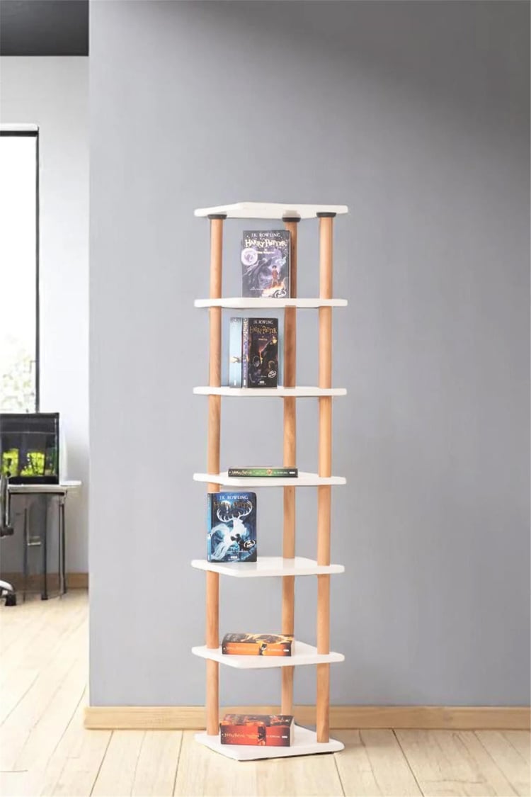 Eymense Pia 7 Raflı Kitaplık Çok Amaçlı Dolap Beyaz